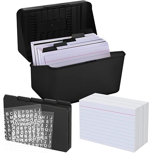 Portatarjetas de índice con divisores y tarjetas de índice a rayas, incluye 30 divisores de tarjetas de índice, 300 tarjetas de índice con rayas, 2