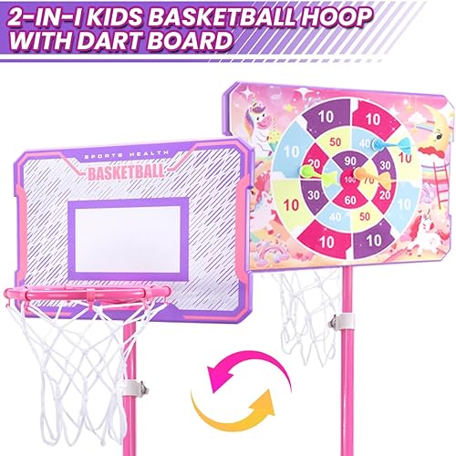 Vista 14 de Meland Aro de baloncesto para niños, altura ajustable de 2.9 a 6.2 pies para niños, juguetes para interiores y exteriores, patio trasero