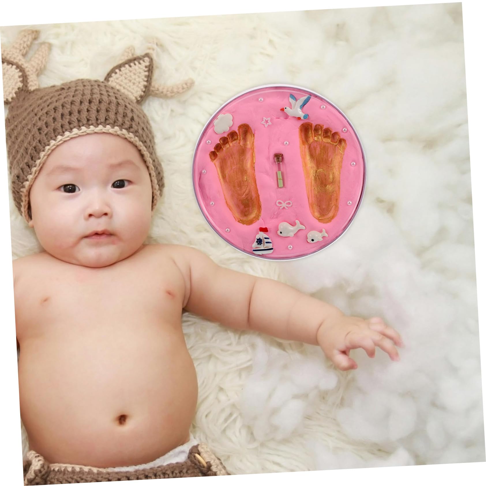TOYANDONA Kit de Huellas de Manos y Pies Fácil de Usar para Ñiño Recién Nacido, Arcilla Rosa Recuerdo para Baby Shower y Regalos