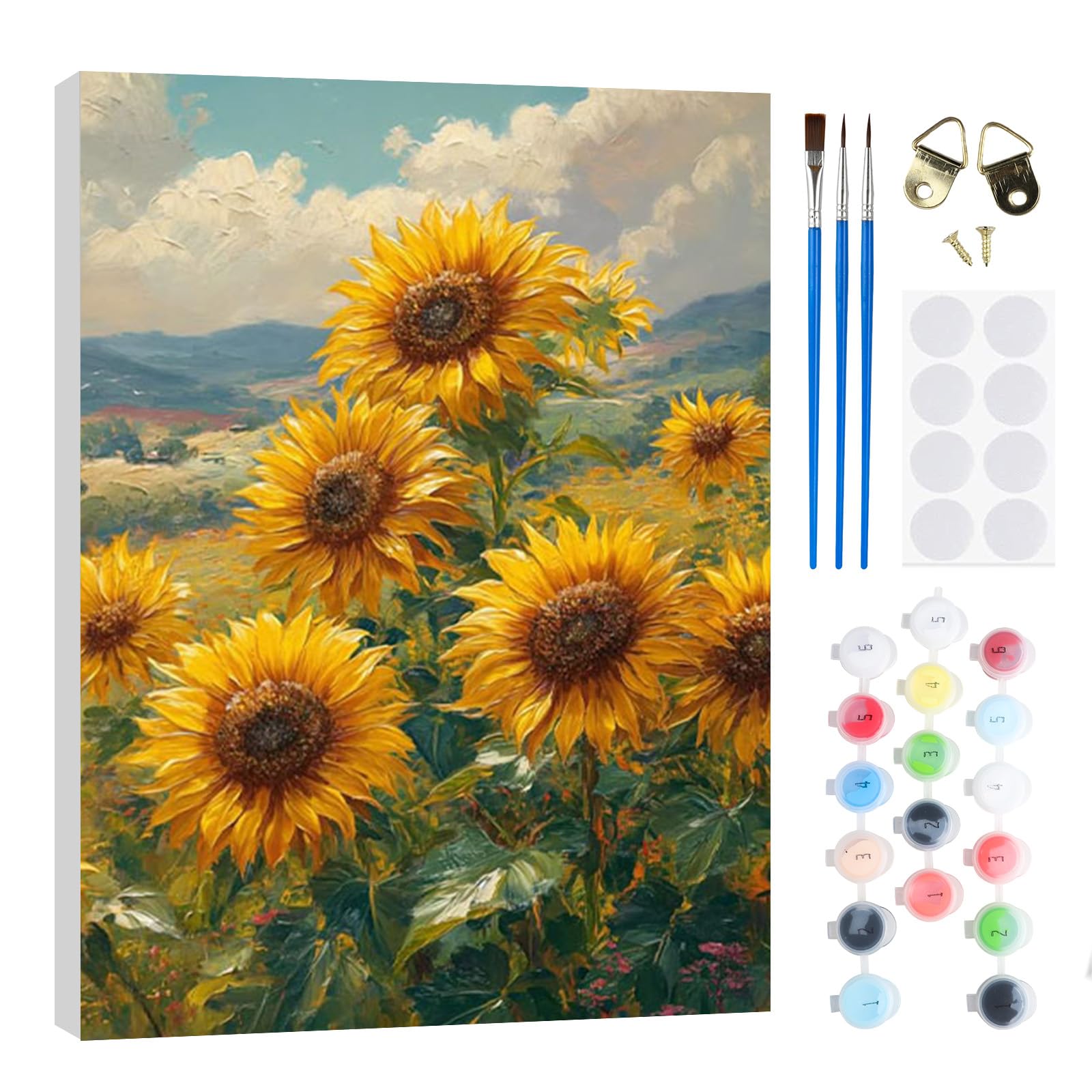 RICUVED Sunflower Paint by Numbers Kits for Adults Kids,Flower Painting Kits for Beginners On Clear Symbols Canvas with Wooden Framed, Easy DIY Acrylic Pigment Drawing Paintwork 20x30cm