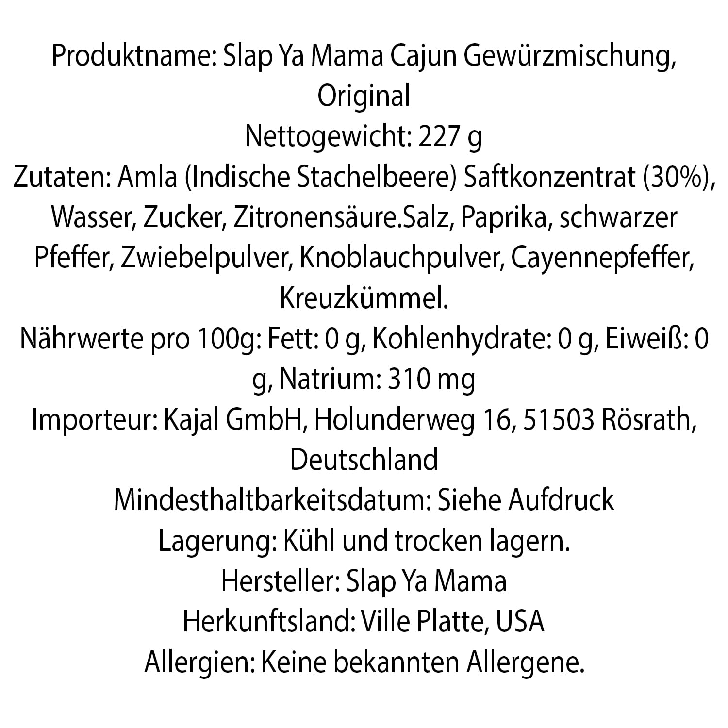 Slap Ya Mama Cajun Mezcla de Especias Original, 227 g – Condimento perfecto para platos cajún y criollos, sin aditivos, sin gluten y con ingredientes puramente naturales