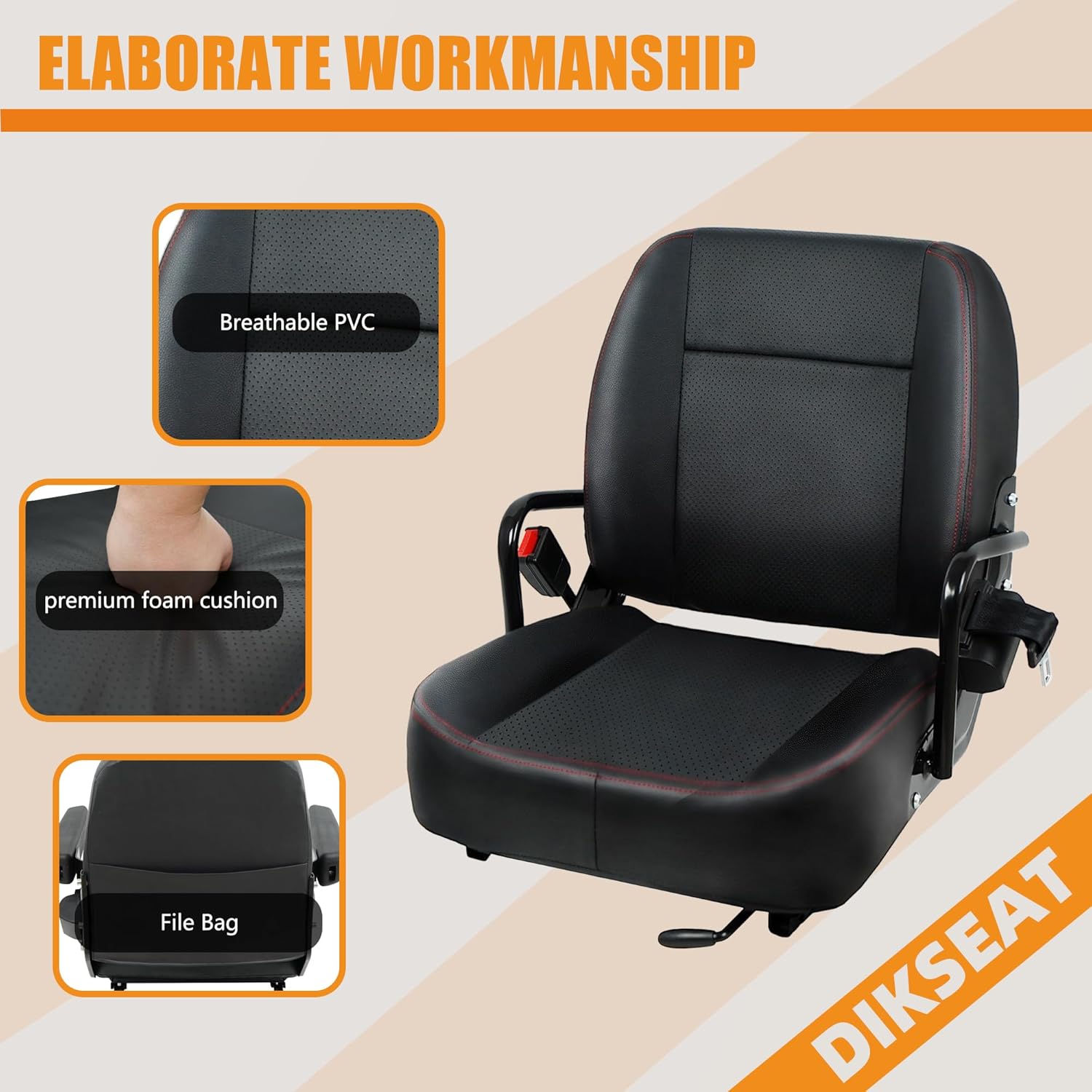 Universal Forklift Seat,Tractor Seat,Zero Turn Mower Seat with Micro Switch and Safety Belt,Adjustable Rail and Metal Handles Seat for Excavator Skid Loader Backhoe Dozer Telehandler