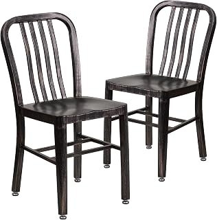 Flash Furniture Silla de exteriores e interiores, plástico y acero de aleación, color dorado y negro antiguo, 50,8 x 39,37 x 84,46 cm