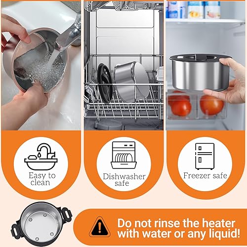 Miniatura 6 de Lonchera eléctrica, calentador de alimentos portátil de 33 onzas, calentamiento rápido de 100 W y acero inoxidable 304 a prueba de fugas, 3 en 1