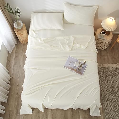 Miniatura 7 de VClife Juego de sábanas de microfibra lavada suave color crema, juego de sábanas de microfibra lavada suave, moderno y sencillo juego de sábanas de
