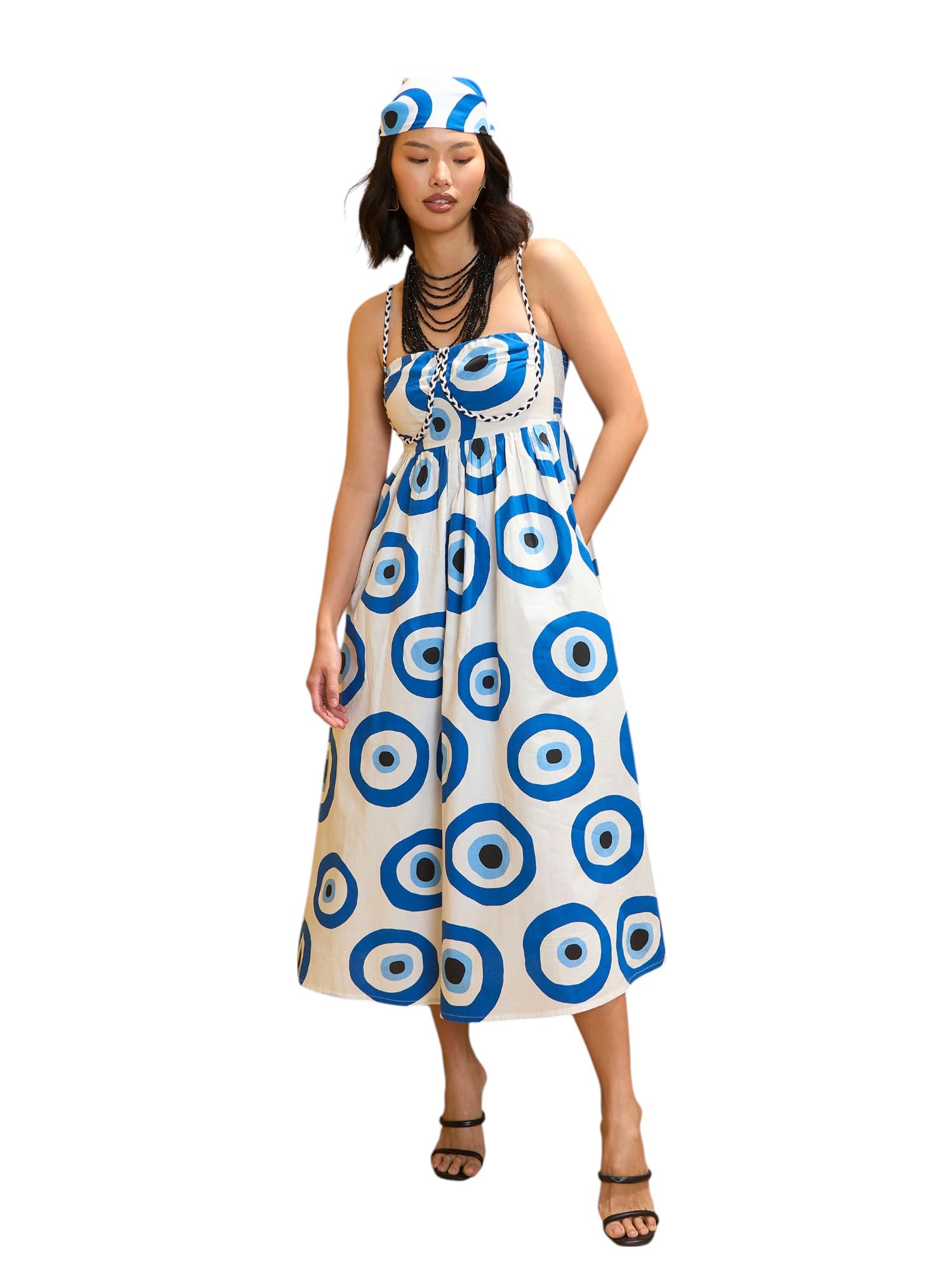 pink paprika by sassafras White Evil Eye Print Strappy Midi Dress-picture-36