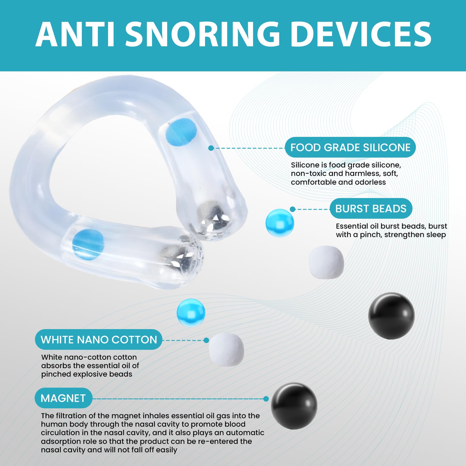 8pcs Dilatador Nasal Antironquidos Clip Nasal Magnético para Dormir, Silicone Reutilizable, Ayuda a Dejar de Roncar y Mejorar la Respiración Nocturna