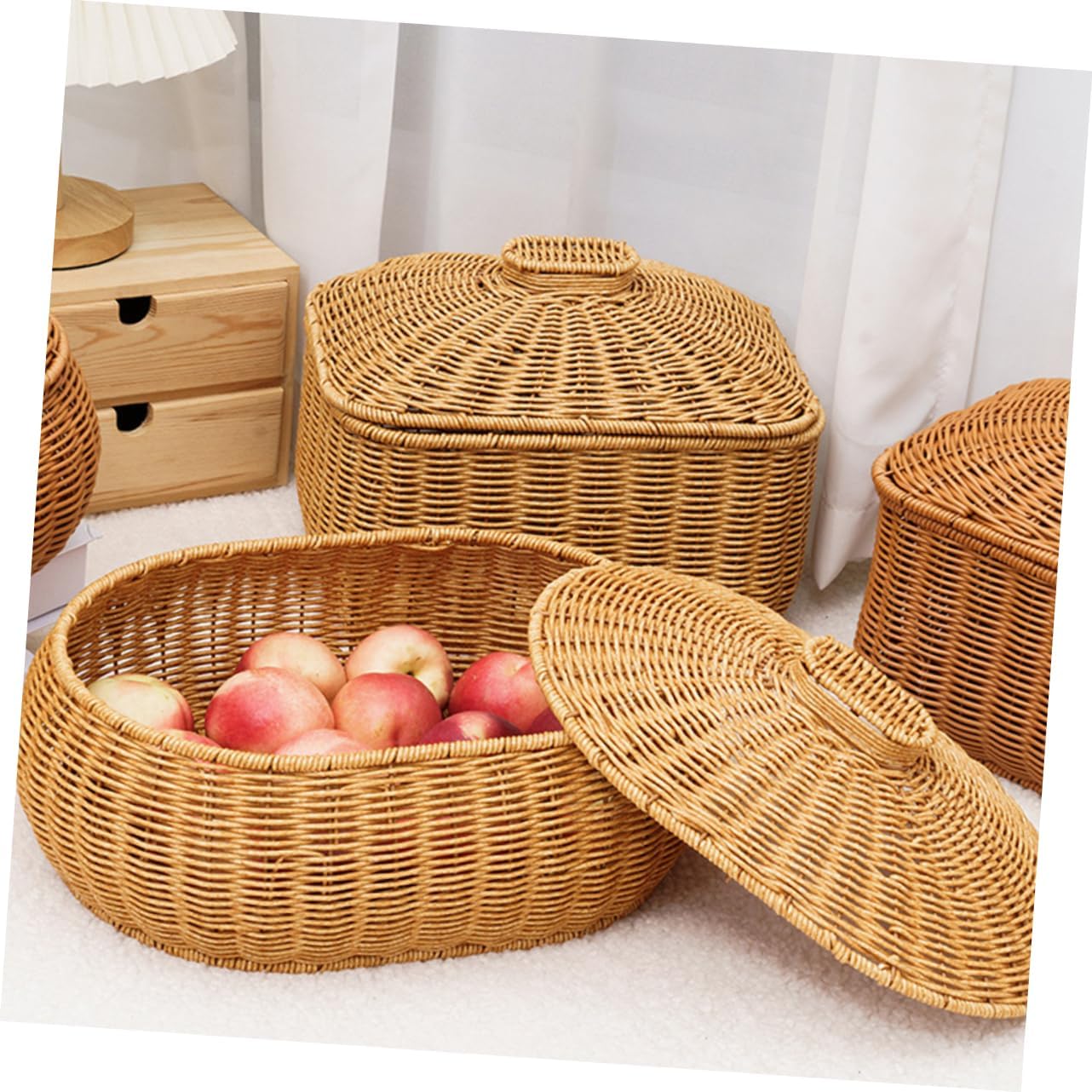 Cabilock 1pc Rustic Woven Storage Basket for Kitchen and Home Natural Rattan Container for Fruits Snacks and Bread Decorative Holder Unique Design for Organizing and Displaying