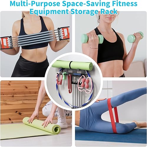 Miniatura 2 de KHAMAL Estante de almacenamiento multiusos para equipos de gimnasio para bandas de resistencia, almacenamiento de pared de gimnasio para bandas de