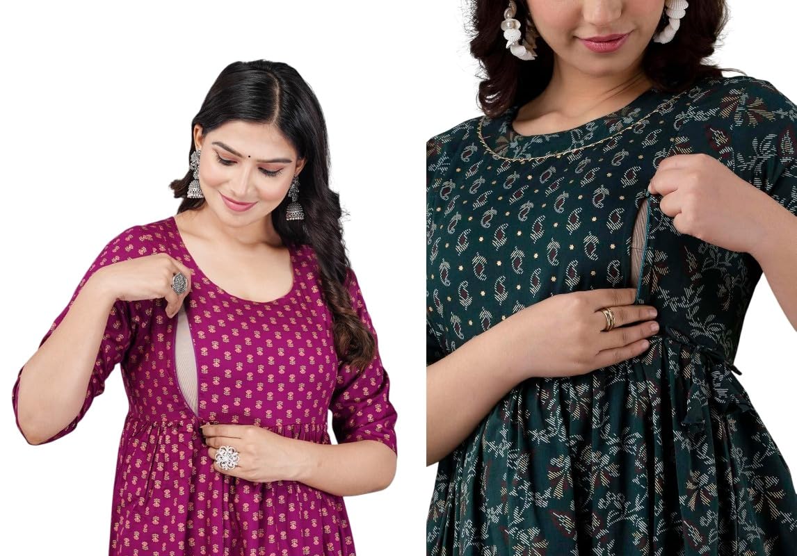Women's Maternity Kurti for Feeding Zippers | Feeding Kurtis for Women with Concealed Zip for Pre & Post Pregnancy (Combo Pack of 2 Kurti)-image-37