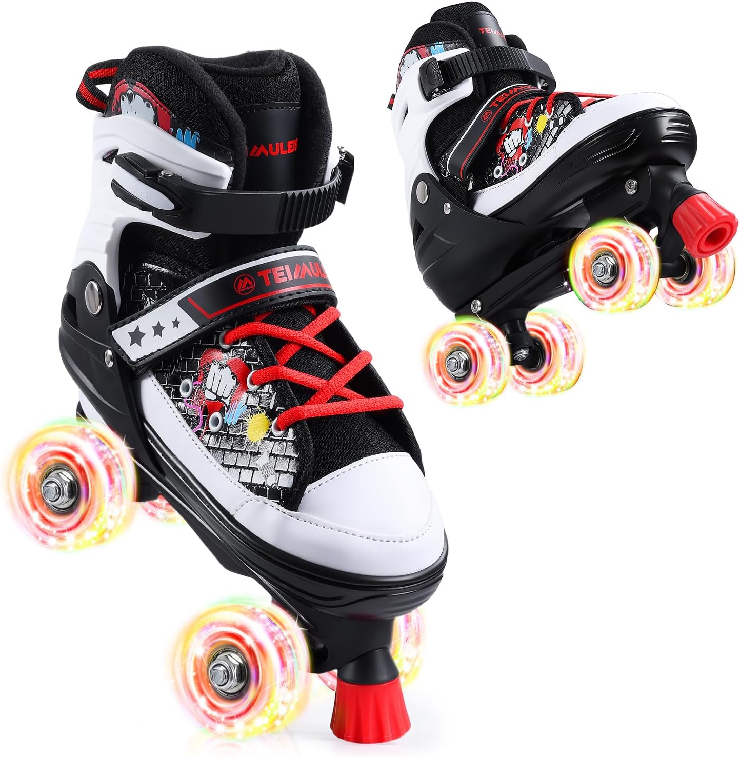 Kids Roller Skates, 4 Size Adjustable Quad Skates with All Light Up Wheels, 10C to 8 Rollerskates for Toddlers, Beginners, Boys, Girls, Outdoor, Indoor - Image 8