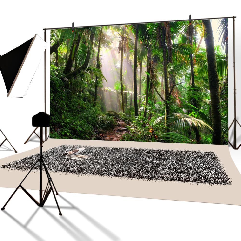 YongFoto 3x2,5m Vinile fondali fotografici Giungla Dirt Road I raggi del sole Palme Natura Sfondo foto Studio Fotografico nozze Fondale foto Accessori carta da parati