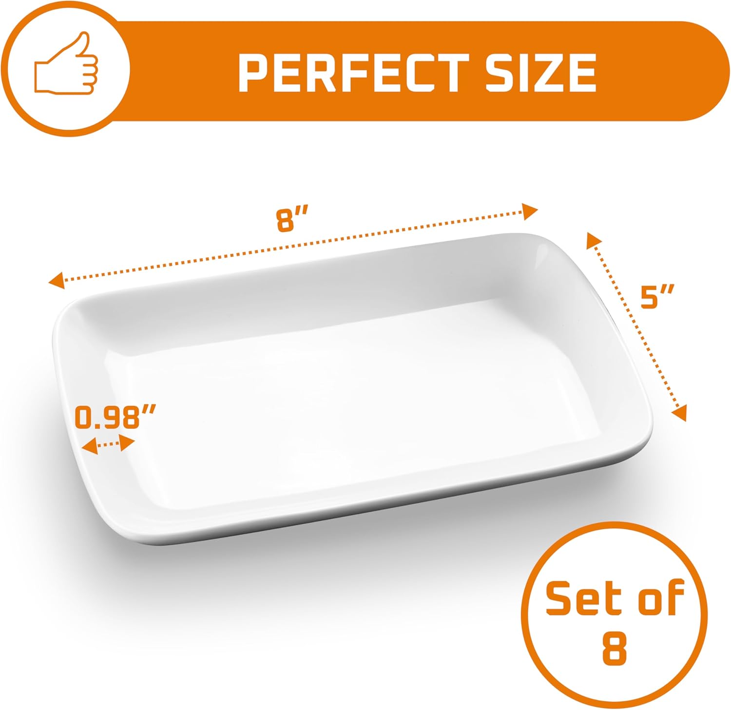 Bruntmor White Rectangular Platter Plates Set of 8 - Ceramic Serving Dishes - 8'' White Plates Serving Tray for Dessert Appetizer, Salad - Microwave Oven Safe - Perfect for Dinner and Party Buffet - Image 3