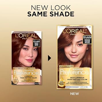 L'Oreal Paris Superior Preference Luminous Fade-Defying Permanent Hair Color, Hair Dye For Up to 9 Weeks of Radiance, Medium Amber Copper Brown 5.5AM, 1 Hair Dye Kit