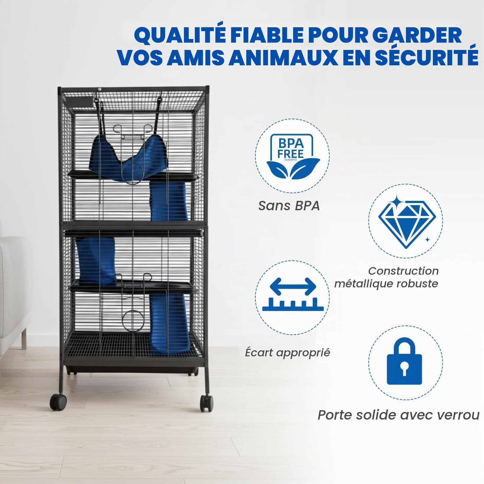 Garvee Cage pour Petits Animaux avec Rampe Amovible, maisonnette Confortable - Enclos Robuste, Nettoyage Facile, idéal cochons d'Inde, Hamsters, Lapins, furets, Chinchillas - pour intérieur -Noir