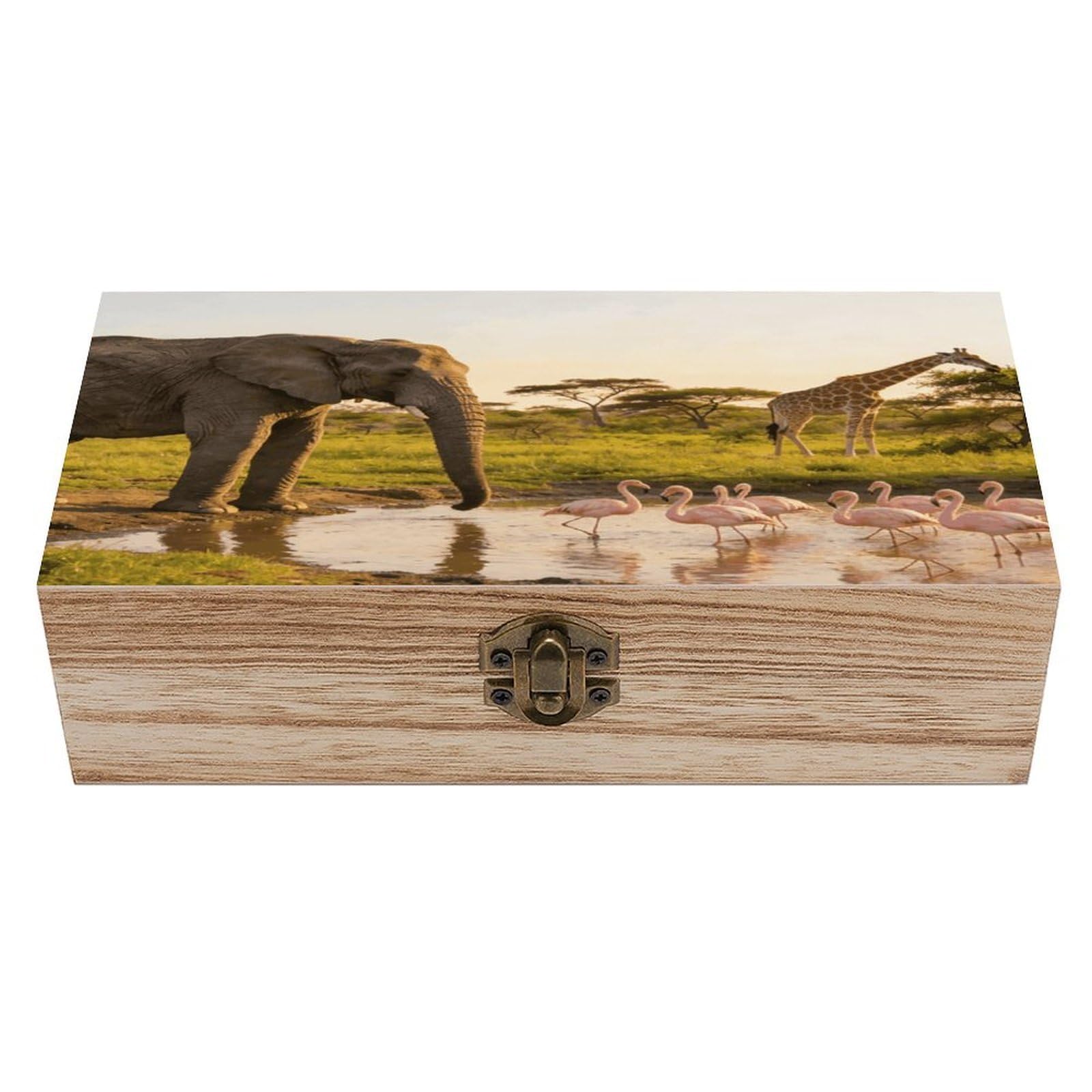 LZQPOEAS Elephant, Flamingo, Giraffe Wooden Keepsake Box Wooden Storage Box Container with Hinged Lid Beautiful Wood Memory Box Decorative Jewelry Case for Crafts Art Hobbies & Trinket Storage