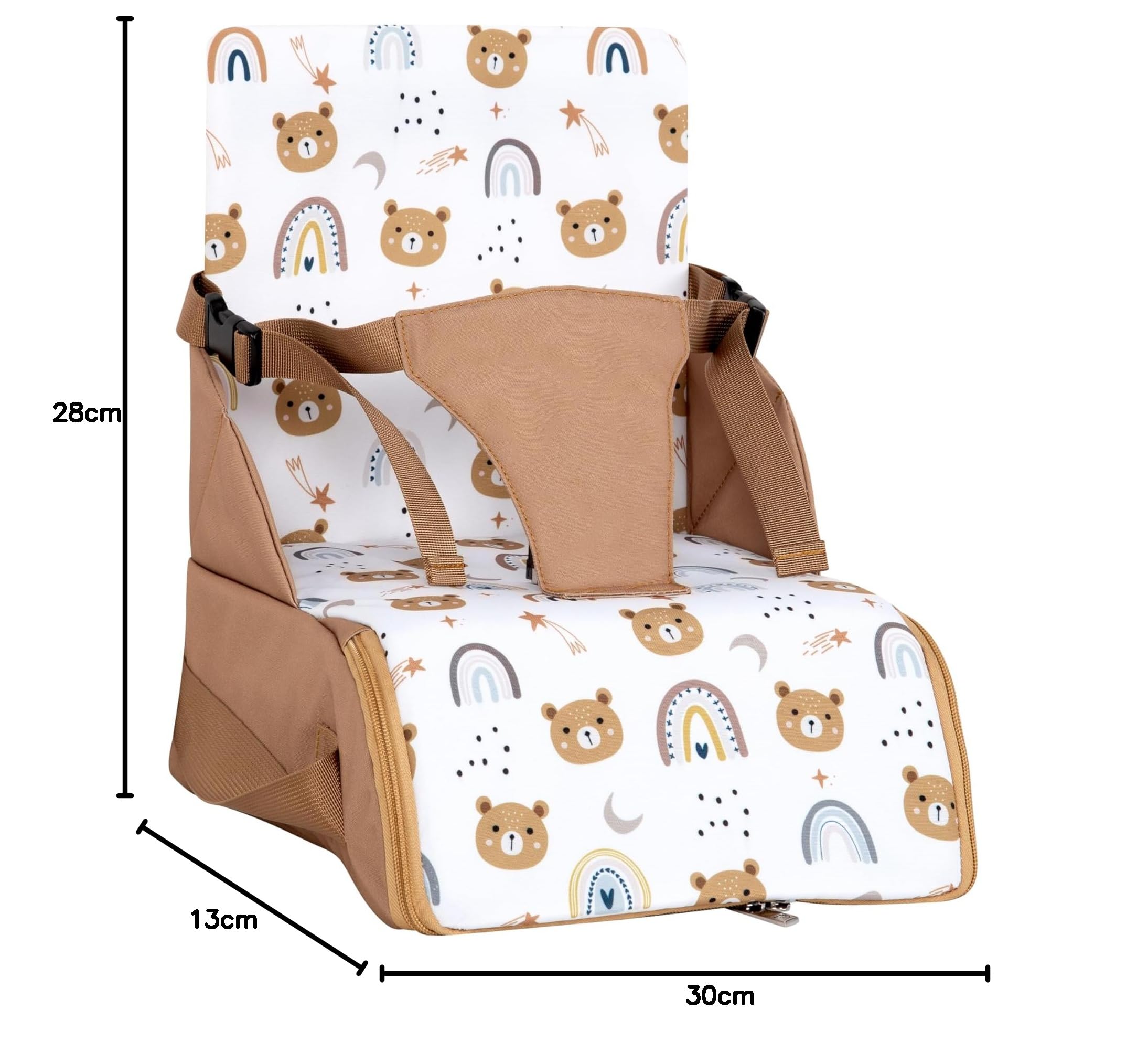 TINÉO - Réhausseur Nomade - Adaptable A Toutes Les Chaises - Ultra Compact - Transportable - Harnais De Sécurité - Rangement Compartimenté Et Fermé dans L'Assise (Camel Ourson)