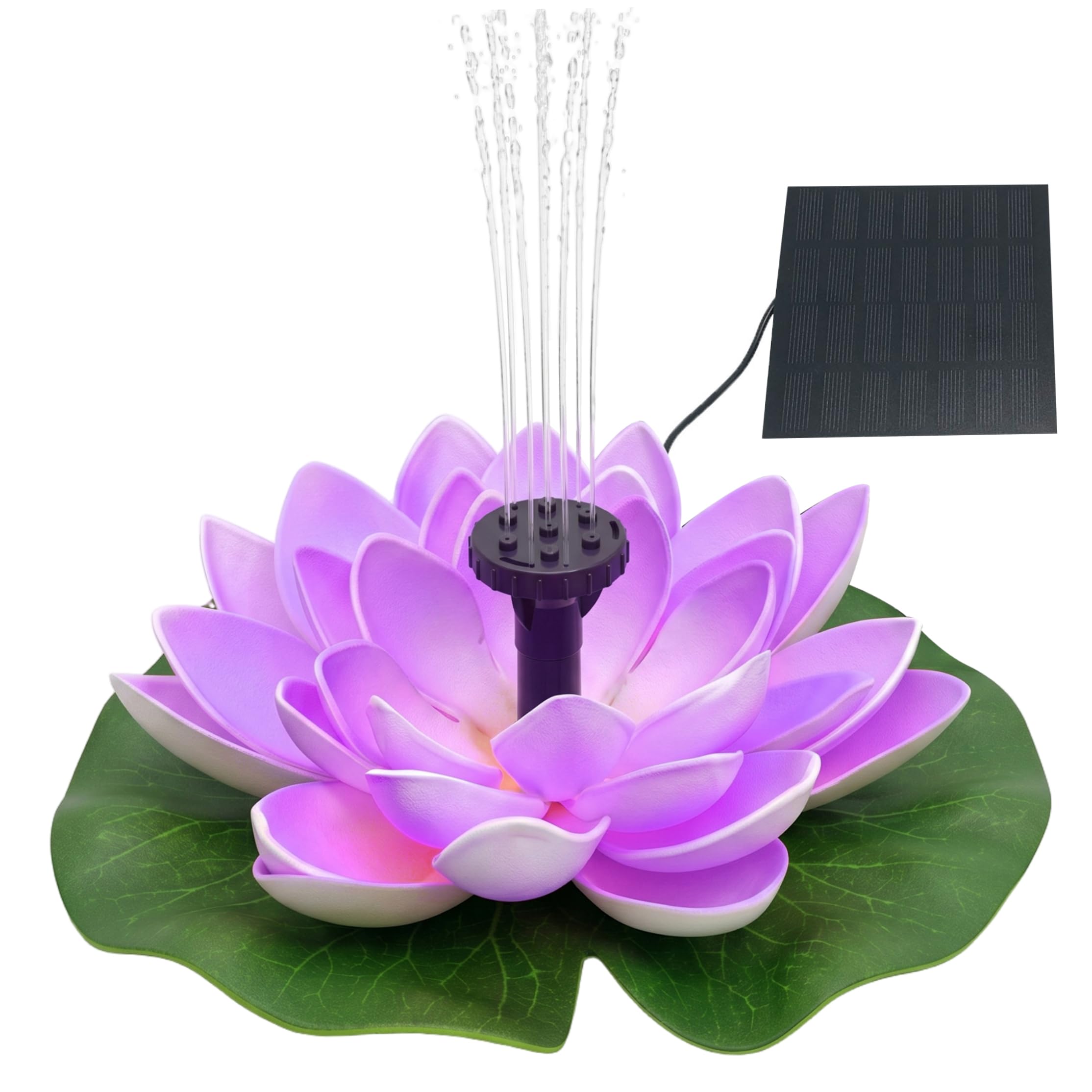 Small Solar Fountain for Bird Bath, Lotus Floating Solar Fountain with 6 Adjustable Nozzles, Powered Garden Water Feature, 1.5w, Purple