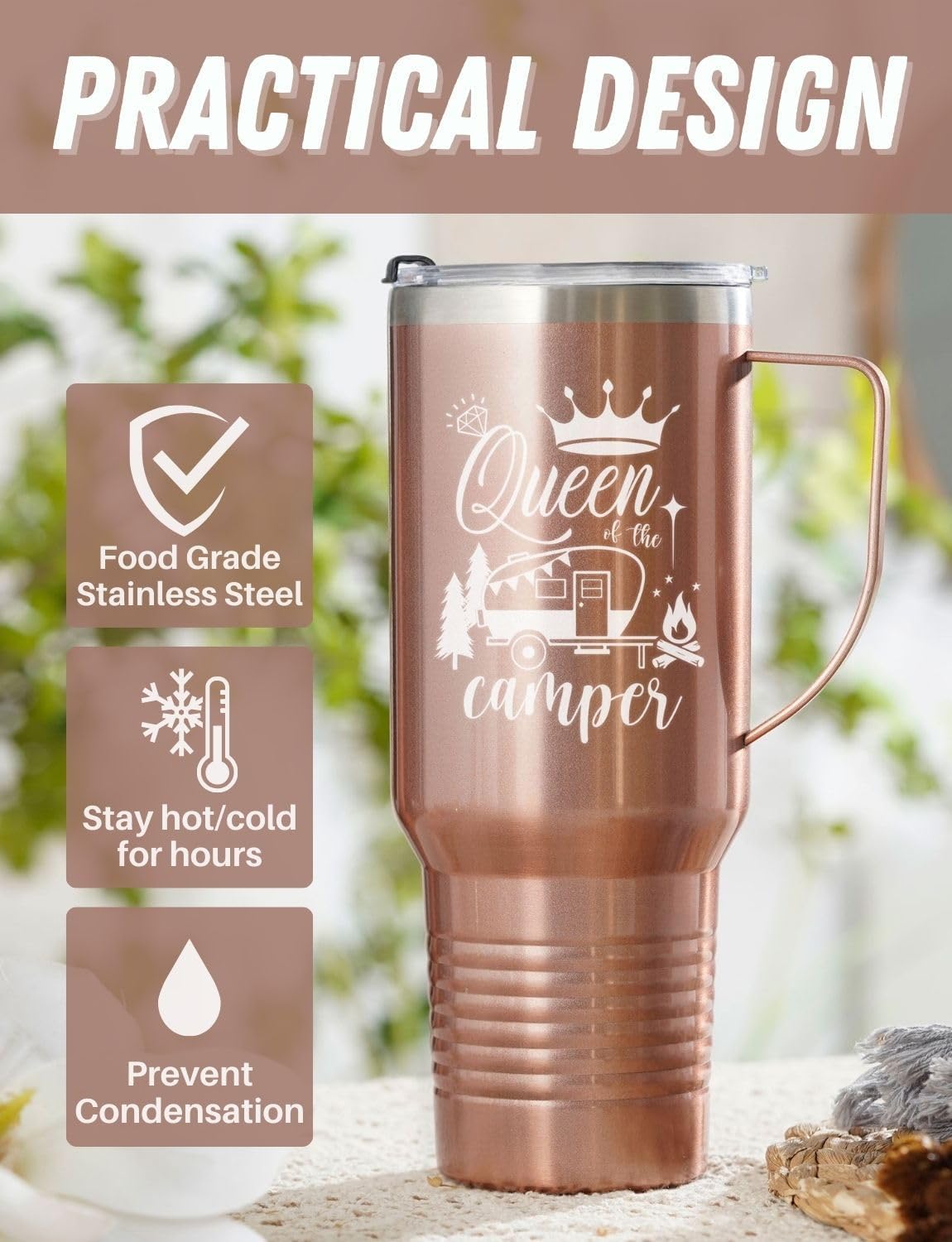 Onebttl Queen of the Camper Tumbler RV Gifts for Women, Coffee Mug for Campers, RV Enthusiasts, Motorhome Owners, Stainless Steel Insulated 1180ml/40oz - Image 3