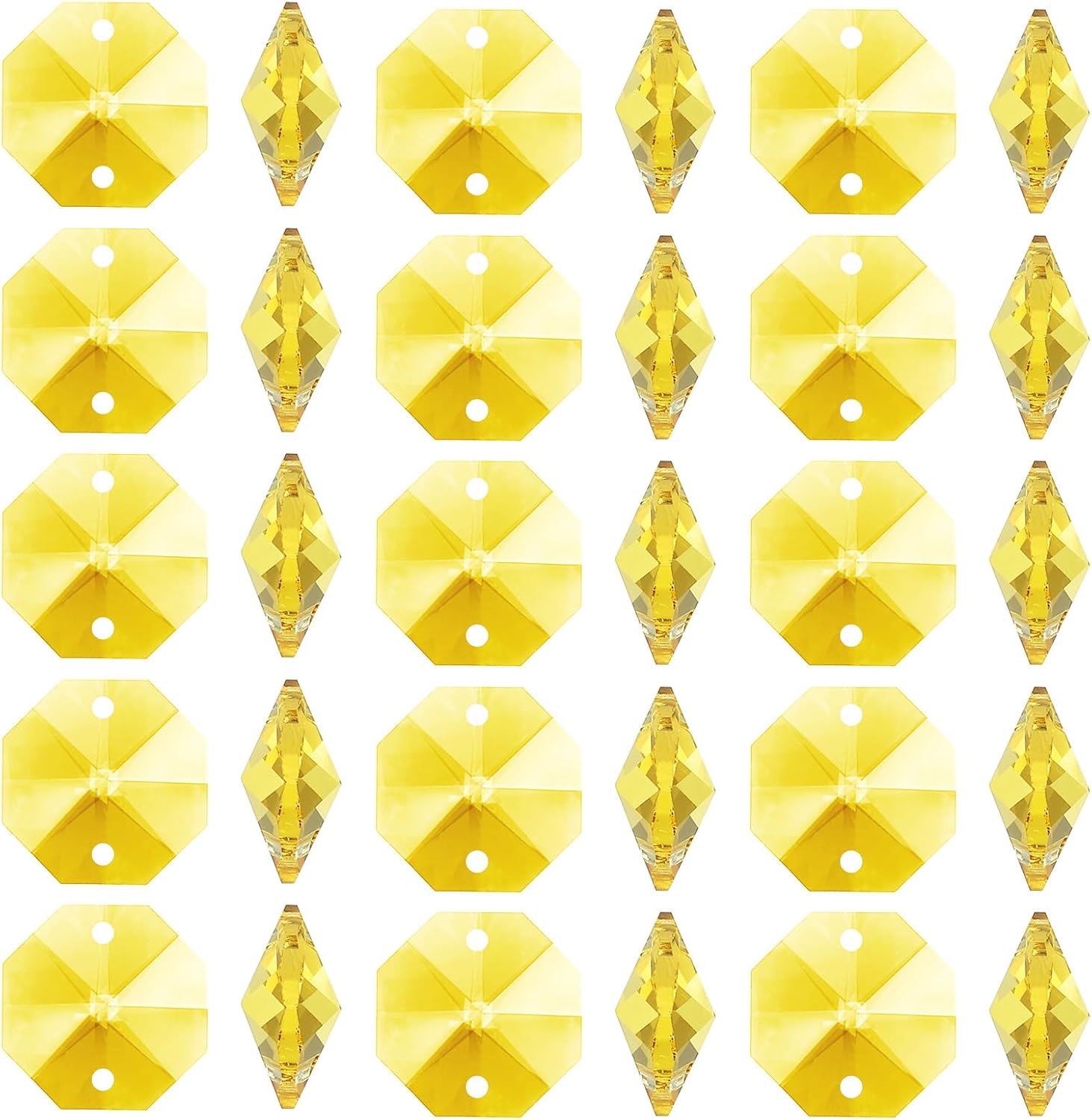 PATIKIL K9 Crystal Octagon Beads 2 Holes Pendants, 100 Pack 14mm Chandelier Prisms Parts Ornaments Hanging Beads for DIY Arts Crafts Decoration, Gold Tone