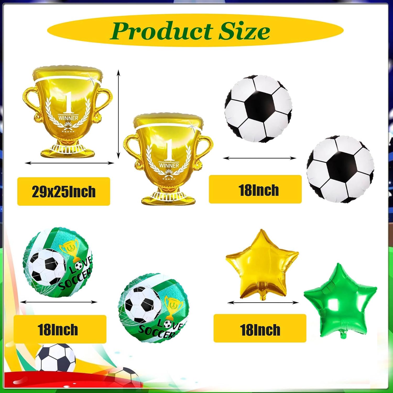 8 Pcs Soccer Party Decorations Balloons Set - Soccer Ball Balloons, Champion Trophy, World Cup Balloon for Soccer Birthday, Game Day Party, Team Victory Celebrations, Sports Theme Decor - Image 2