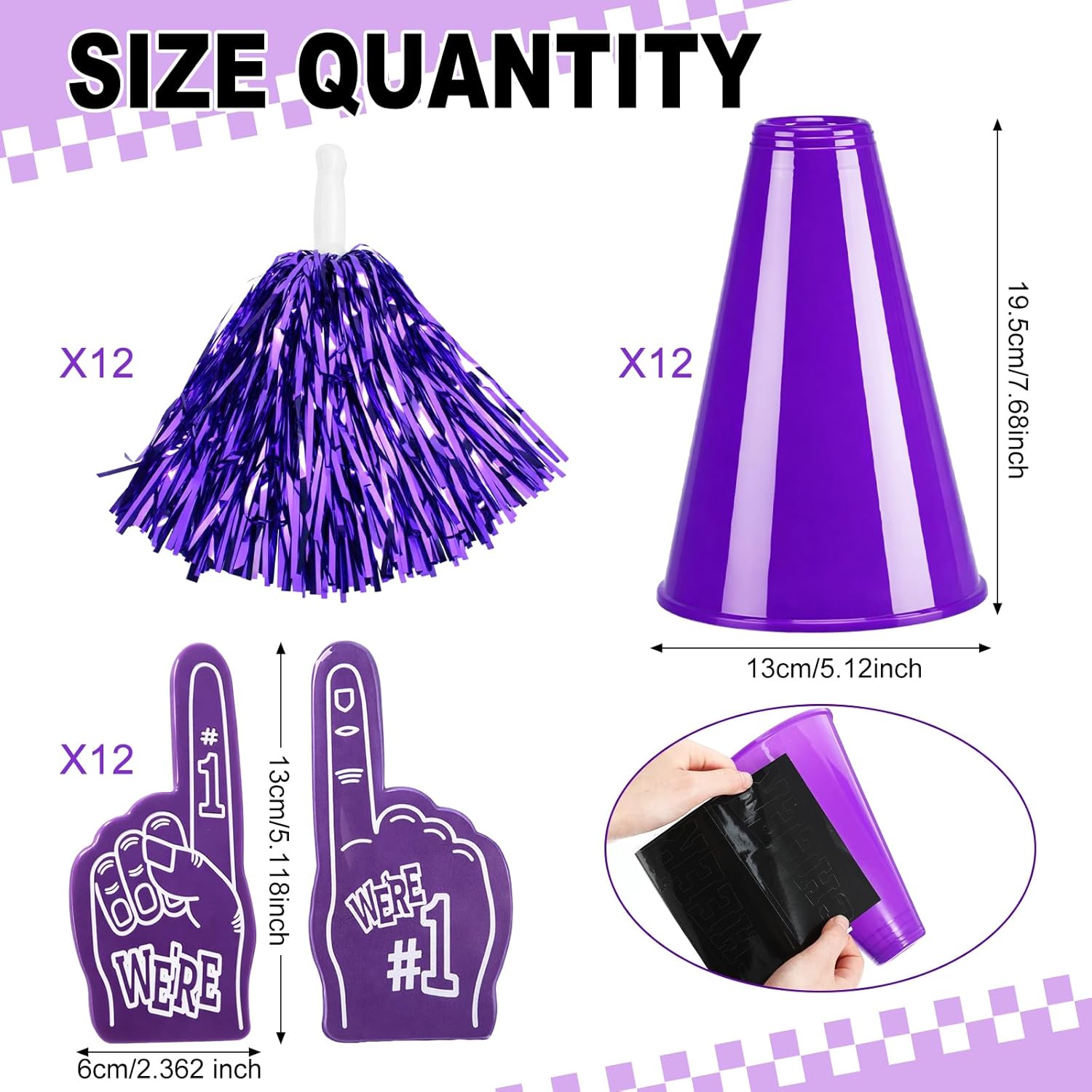 12 Set Team Spirit Accessories for Cheerleading Cheer Megaphone Pom Poms and We're #1 Fan Foam Finger Cheerleader Gifts for Sports Events Football Baseball Cheering Supplies