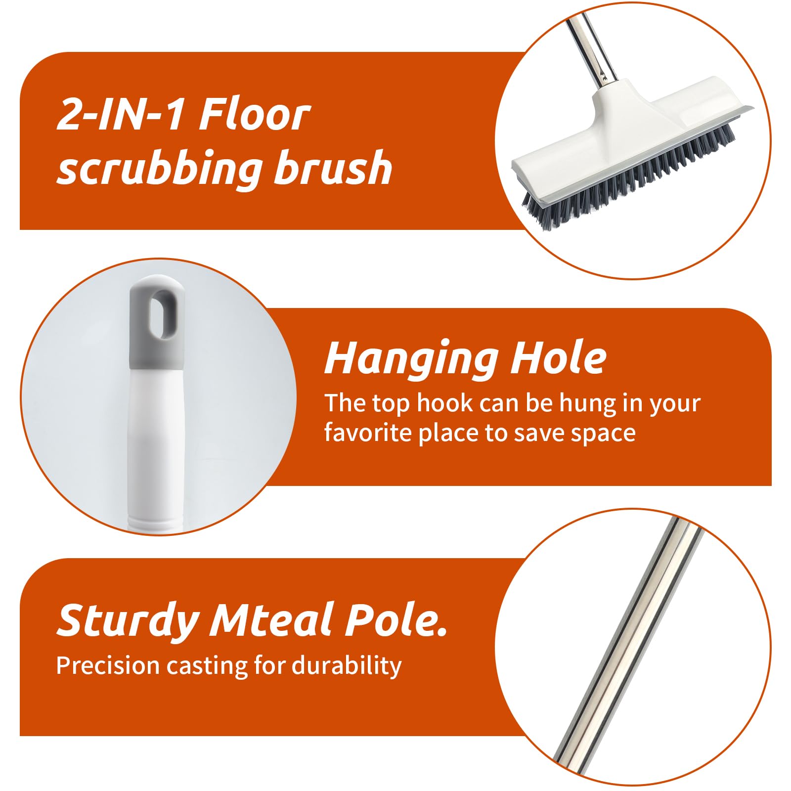 Roellgs Brosse à Récurer Long Manche - Avec Raclette Et Poils PVC - Réglable Pour SDB, Cuisine, Piscine