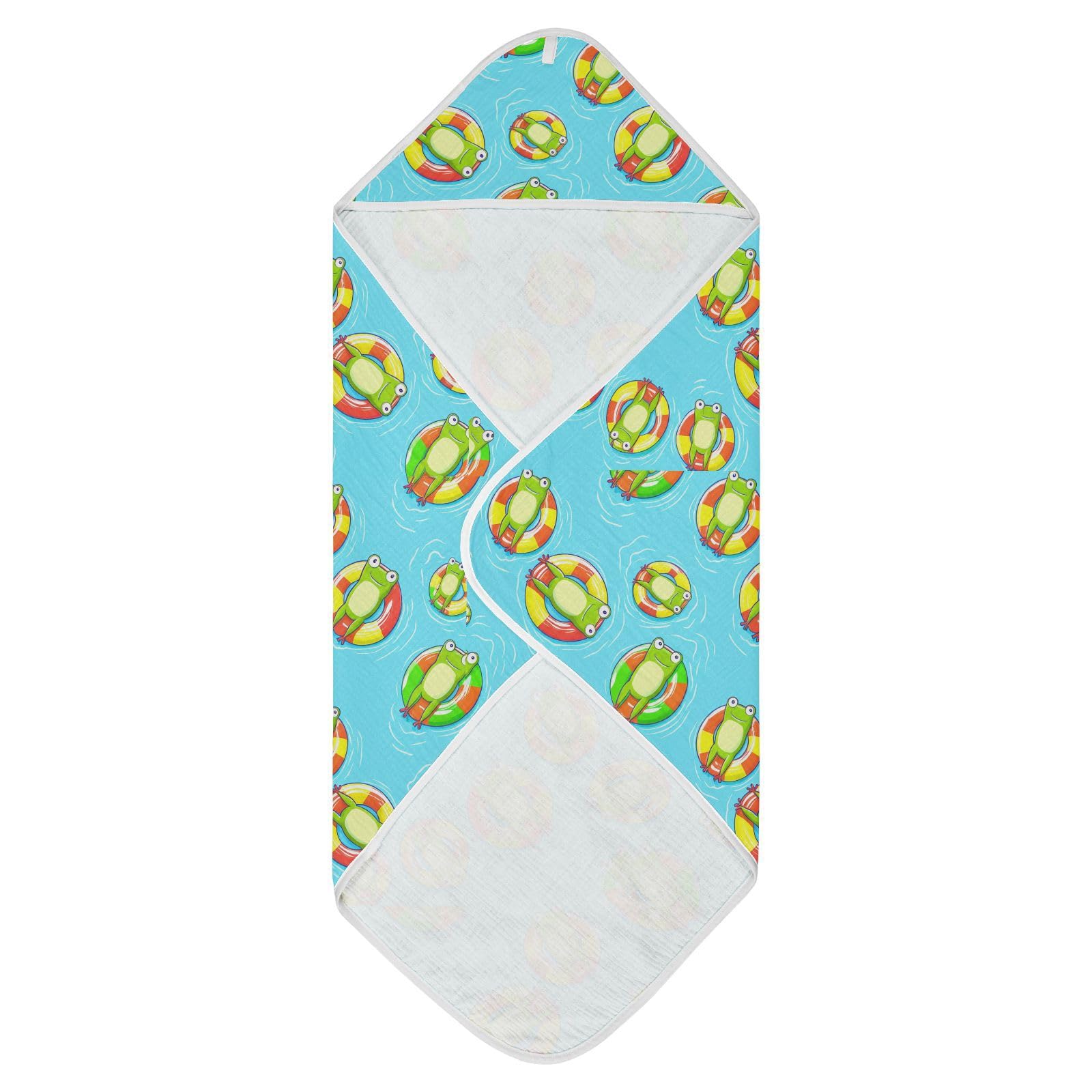 Msyxl Poolside Frogs Hooded Towel - Ultra Soft & Absorbent Muslin Cotton Bath Towel for Babies, Toddlers, Newborn - Boys & Girls Essential 30