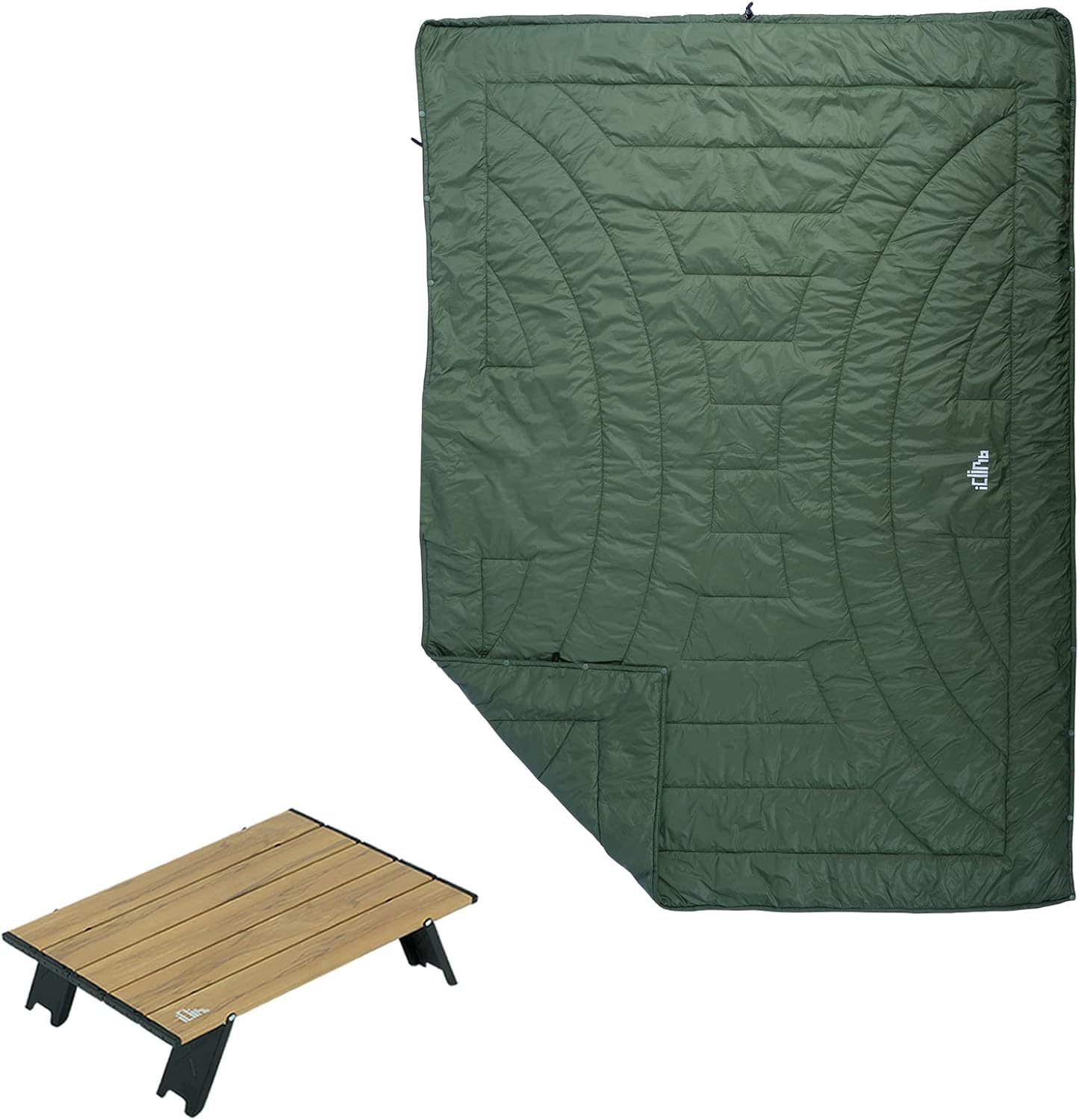 iClimb 1 3M Thinsulate Insulation Warm Camping Blanket and 1 Mini Folding Table Bundle, Ultralight Compact for Solo Adult Outdoor Backpacking Camping Hiking Beach Concert