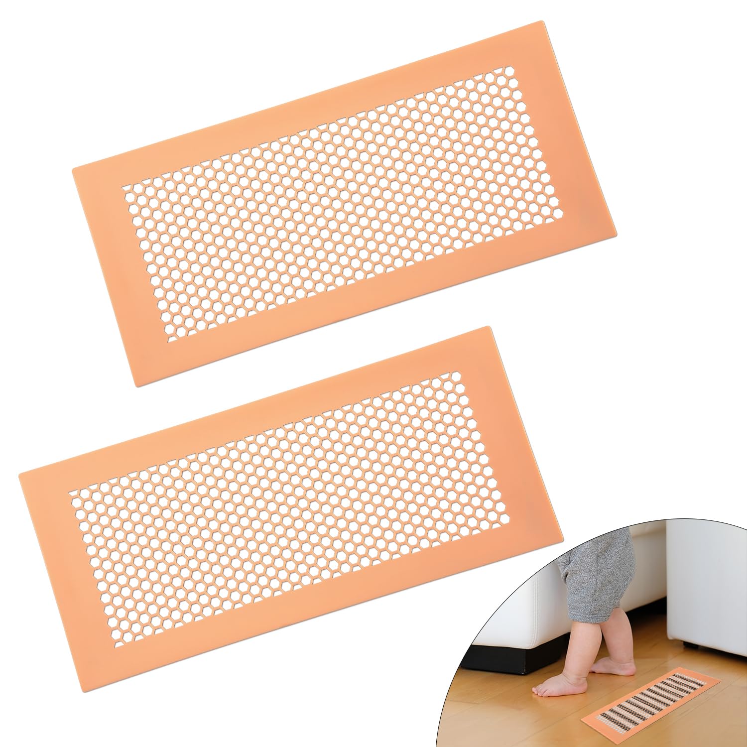 2-Pack Baby Proof Floor Vent Covers – 5x12 Inch Silicone Mesh, Non-Skid, Soft, Washable – Fits Floor, Wall & Ceiling Vents (Grey)