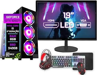 PC Gamer Blue PC Intel Core i5 4ª 8GB GTX 1050TI 4GB SSD 240GB Monitor 19" - Kit Gamer Teclado Mouse Headset - Fonte 500w