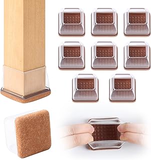 Ezprotekt 8 Pcs Extra Large Square Chair Leg Floor Protectors, Silicone Felt Furniture Pads for Hardwood Floor, Dining Table Bar Stool Leg Protectors Leg Cups Covers (XL Fit: 1.5" - 2", Clear)