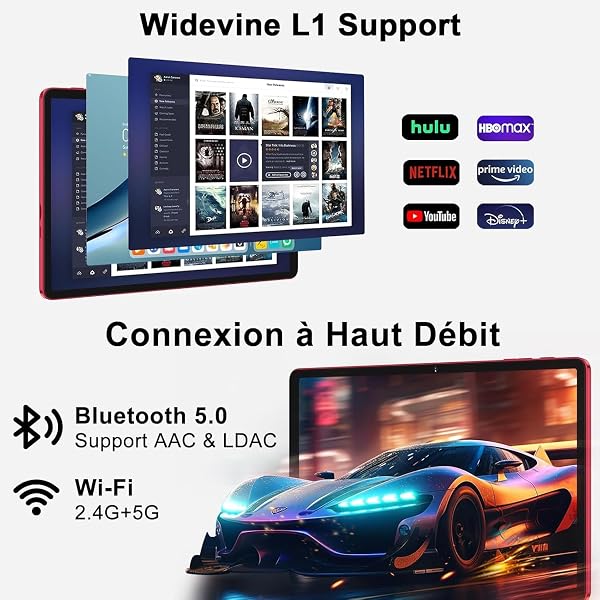 2026 Tablette 11 Pouces Android 24Go RAM+256Go ROM(2 To TF),Octa-Core 2.0Ghz, 8000mAh, 5G WiFi, Widevine L1, 2K Écran GMS 5MP+13MP, Bluetooth 5.0, FHD 1280 * 800,Tablette Tactile de jeu avec Cas-Rouge - 5