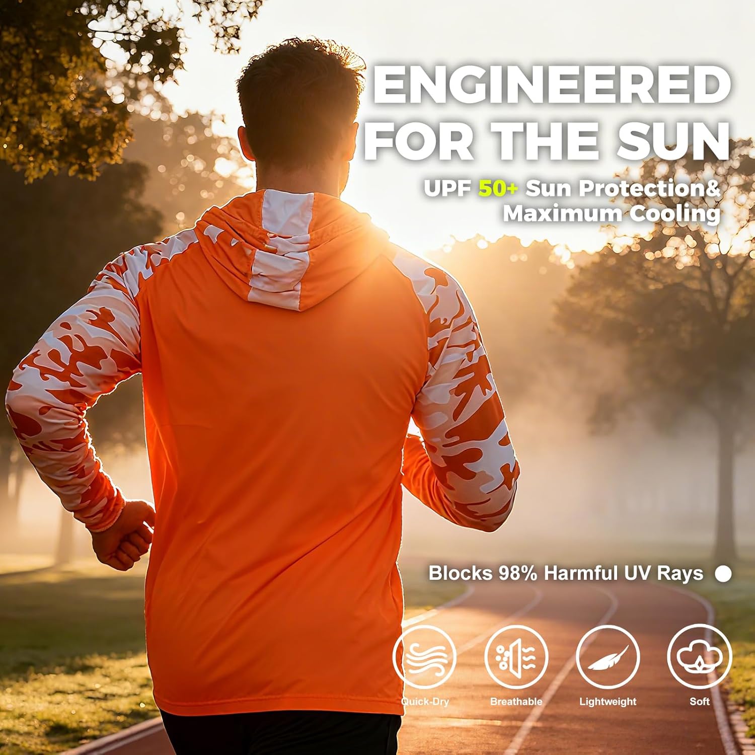 Men's Fishing Shirt with Hood,UPF 50+ Sun Protection Hoodie Camo Long Sleeve Shirts High Visibility Safety T Shirt - Image 4