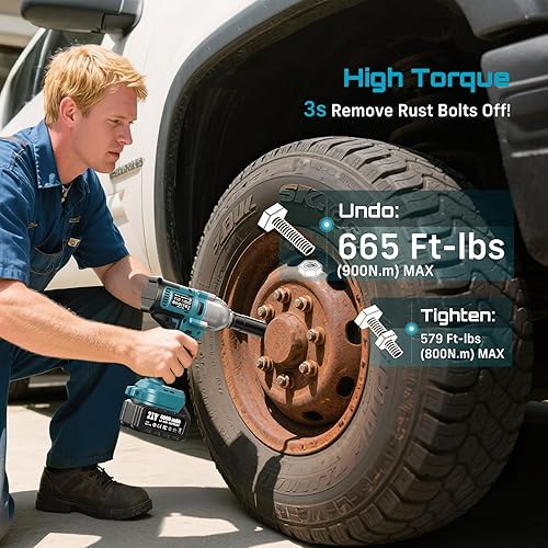 Miniatura 2 de Seesii Llave de Impacto 665 FT-LBS(900N.m) 3300IPM 12 Pistola de Impacto de Alto Par Eléctrica Controlador de Impacto Inalámbrico Llave de Impacto