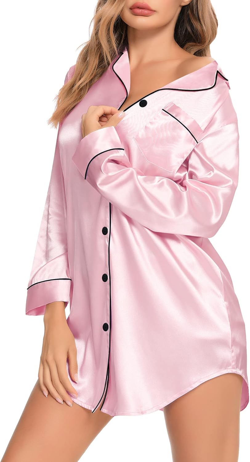 SWOMOG Womens Satin Sleep Shirt Long Sleeve Malaysia Ubuy