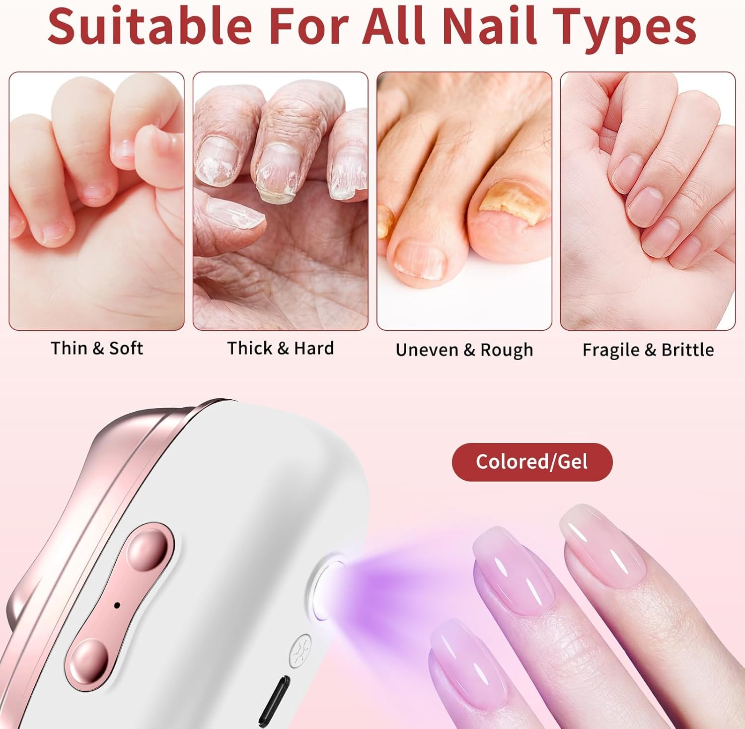 Electric Nail Clippers for Toenails Fingernail - 2026 4 in 1 Automatic Nail Trimmer with Nail File/Polishing/Gel Nail Light - USB Rechargeable for Baby/Kids/Adults/Seniors Thick Nails