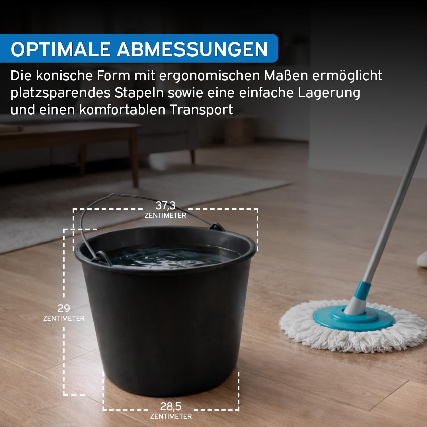 kör4u Secchio da costruzione, set da 10 pezzi, 20 l, nero con robusta archetto in metallo, secchio rotondo robusto in LDPE – per costruzione, giardino, casa e artigianato