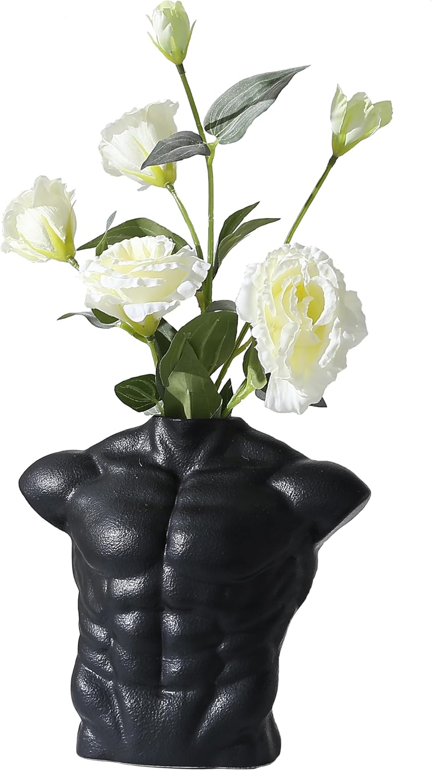 Body Art Vase, Classical Sculpture Statue for Bookshelf Shelf Decoration, Nordic Modern Ceramic Flower Vase for Home Decor, Table Centerpiece, Living Room, Office, Entryway, Console（Black）
