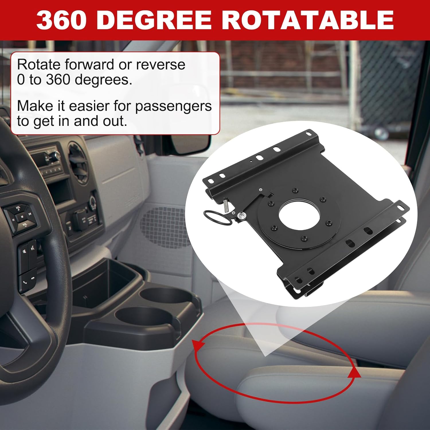 Driver Seat Swivel Base Compatible with Ford Econoline E150 E250 E350 E450 1997-2025 360° Rotation Heavy Duty Rust Proof Seat Swivel Base Mount Plate (Left Side)