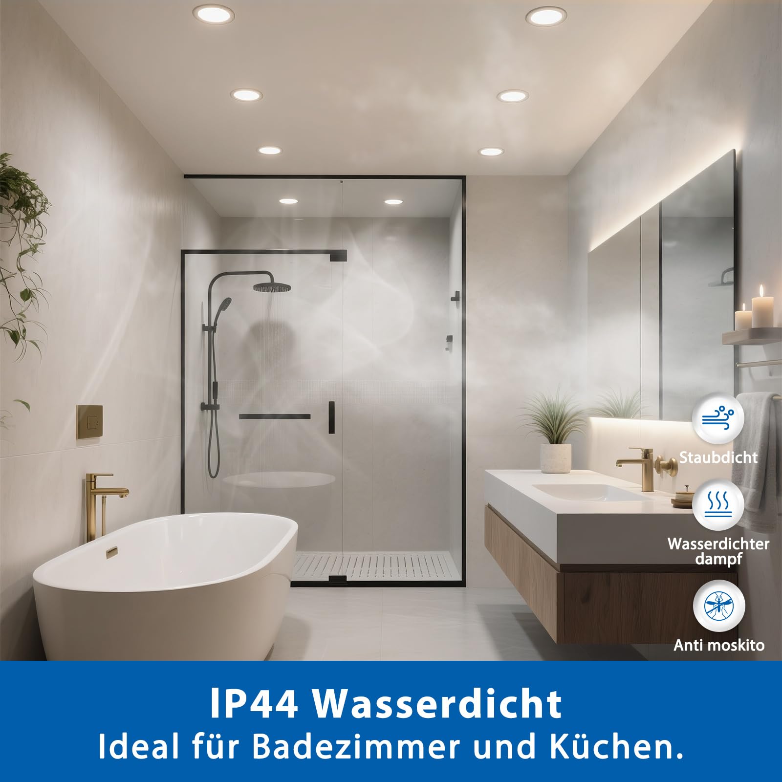 ZIZZLER 40er Set LED Einbaustrahler 230V Flach 68-80mm IP44 Neutralweiß 5W 4000K