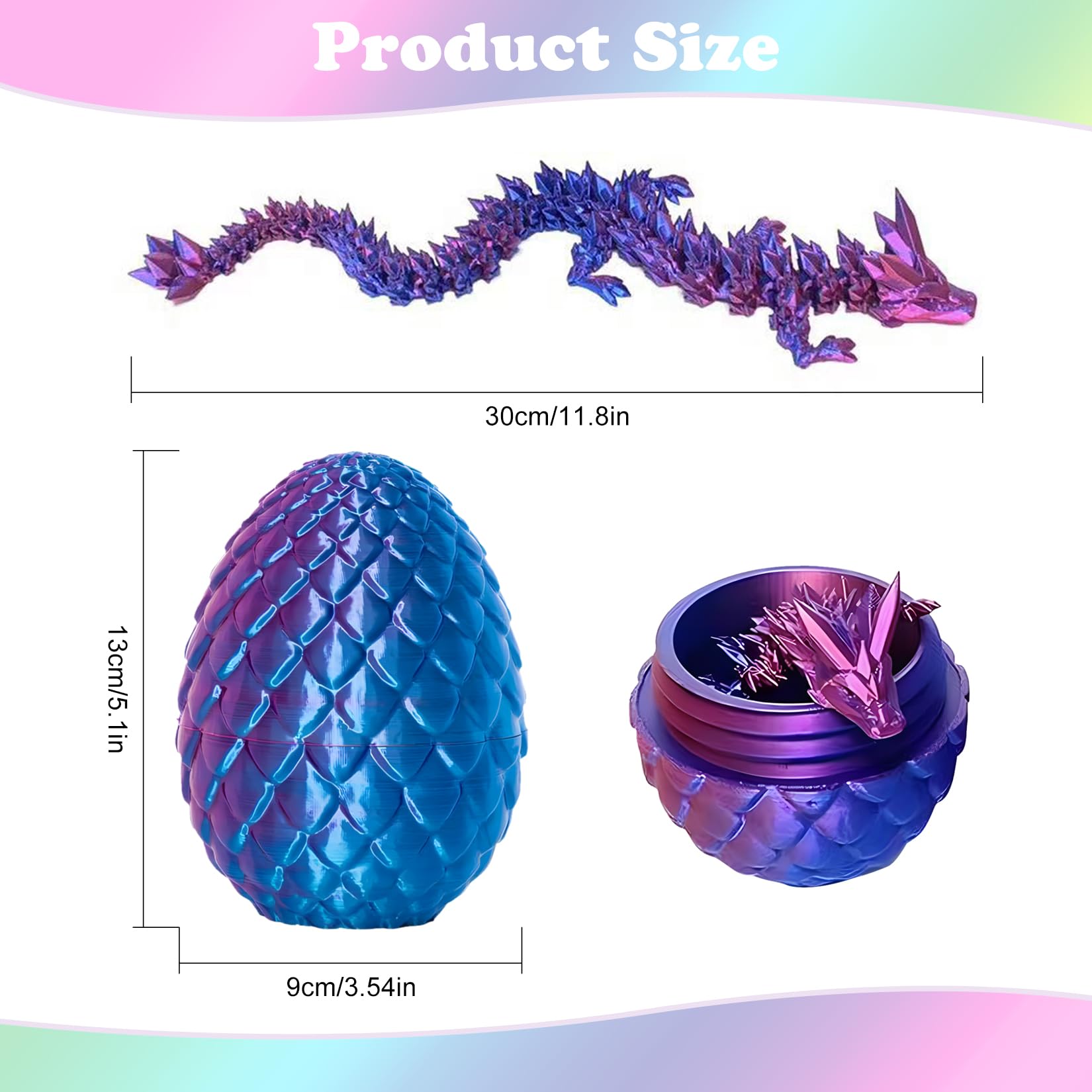 JurciCat Oeuf De Dragon Imprimé 3D Avec Dragon Articulé - 30 Cm - Figurine Mobile - Cadeau Noël/Pâques