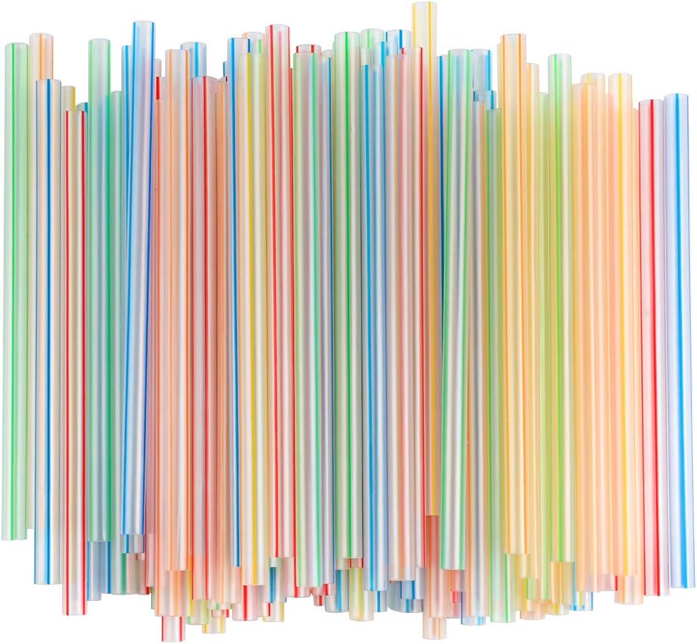 Tomnk 200pcs Jumbo Straws Smoothie Straws Extra Wide Plastic Striped for Boba Bubble Tea and Milkshake