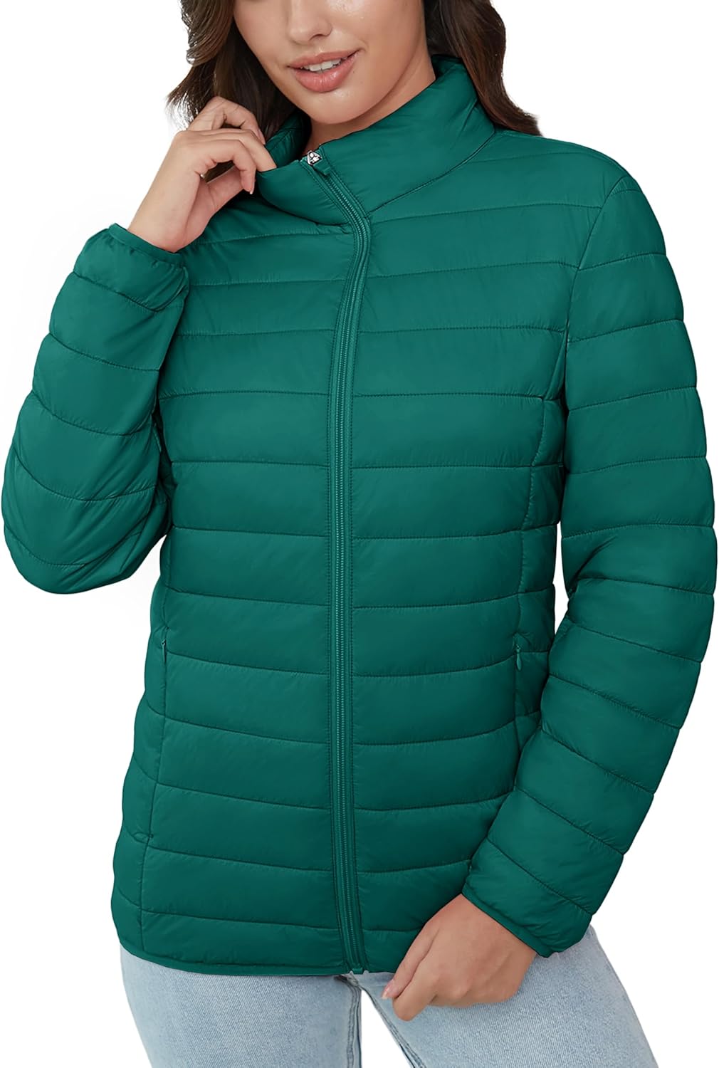 MAGCOMSEN Women's Puffer Jacket Lightweight Quilted Padded 4 Pockets Zip-up Stand-collar Winter Fleece Coat - Image 8
