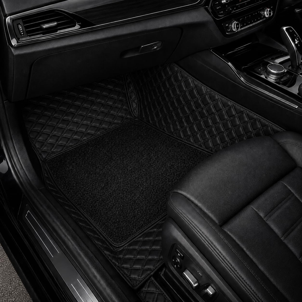7D Car Floor Mat for Maruti Suzuki e Vitara 2026 | Black | Premium Luxury Leather with Grass Mat | Double Layered Stitched | Waterproof & Washable | Custom Fit