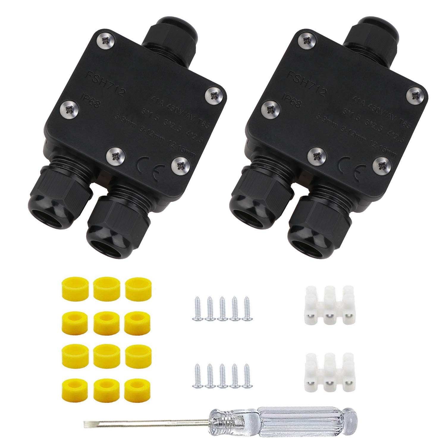 Scatola di giunzione impermeabile a 3 vie, IP68 scatola di giunzione elettrica esterna impermeabile nera scatola di giunzione connettore cavo esterno, per diametro 5 mm -15 mm esterno (piccolo)