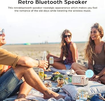 Retro Bluetooth Hoparlör, Vintage Taşınabilir Kablosuz Bluetooth Hoparlör, Çalar Saatli Yüksek Ses Bluetooth 5.0 Desteği TF Kart U Disk AUX Eski Stil Mutfak Yatak Odası Ev Dış Mekan için
