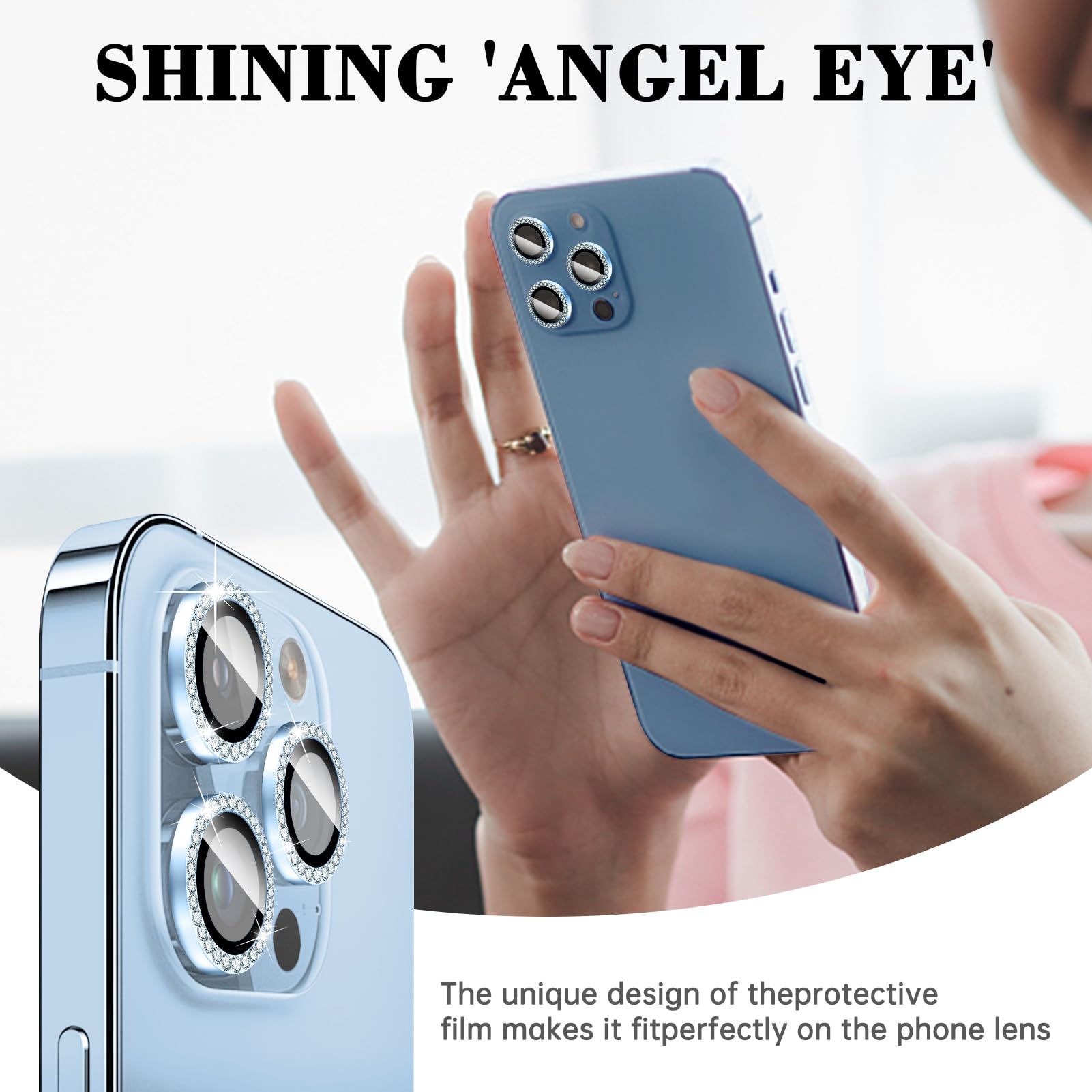 Kucheed Diamond Camera Lens Protector Compatible for iPhone 13 Pro/13 Pro Max, Bling Tempered Glass Camera Cover - Image 3