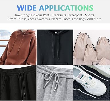 24Pcs 12 Colors Drawstring Replacement Drawstring Cords Clothing Drawstring Hoodies Drawstring with 4Pcs Drawstring Threaders and 10Pcs Plastic Cord Locks (51 Long)