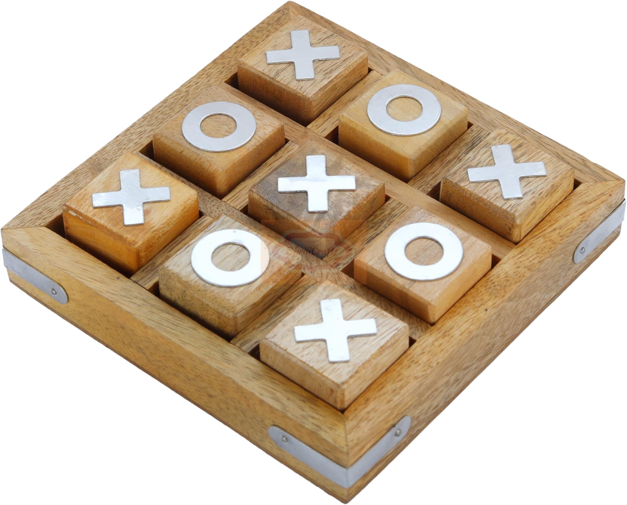 OrtusArts Shriji Crafts Wooden Tic Tac Toe Tak/Pedagogical Board/IQ Brain Teaser/Noughts and Crosses Games for Kids, Size - 4.5" x 4.5" x 1.25"